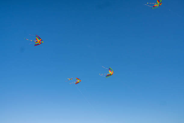 istock Colorful kites flying in the blue sky 1354898597