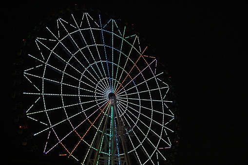 Daikanransha, a Ferris wheel in Odaiba, lit up at night