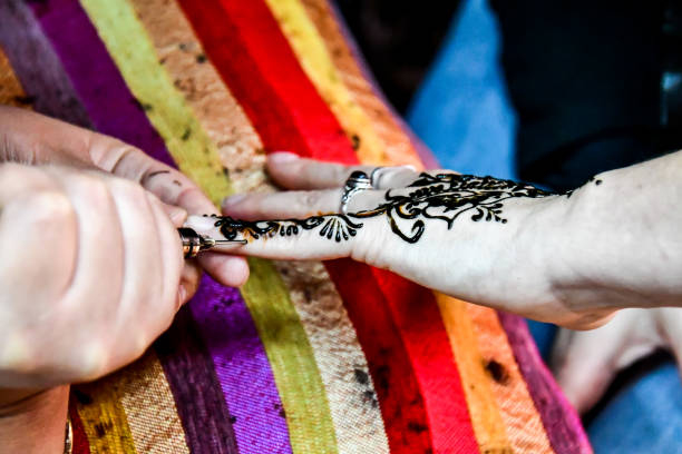 istock henna on female hands, photo as background 1354902574