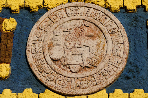 Typical Colored Clay Maya Mexican Calendar symbol