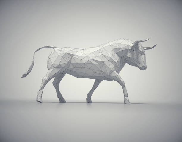 istock Bull made of polygons on studio background. This is a 3d render illustration 1354903462