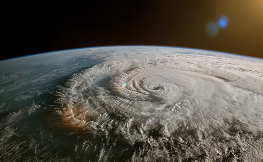 Imagen satelital de una tormenta tropical - huracán o ciclón o tifón. Elementos de esta imagen proporcionados por la NASA. photo