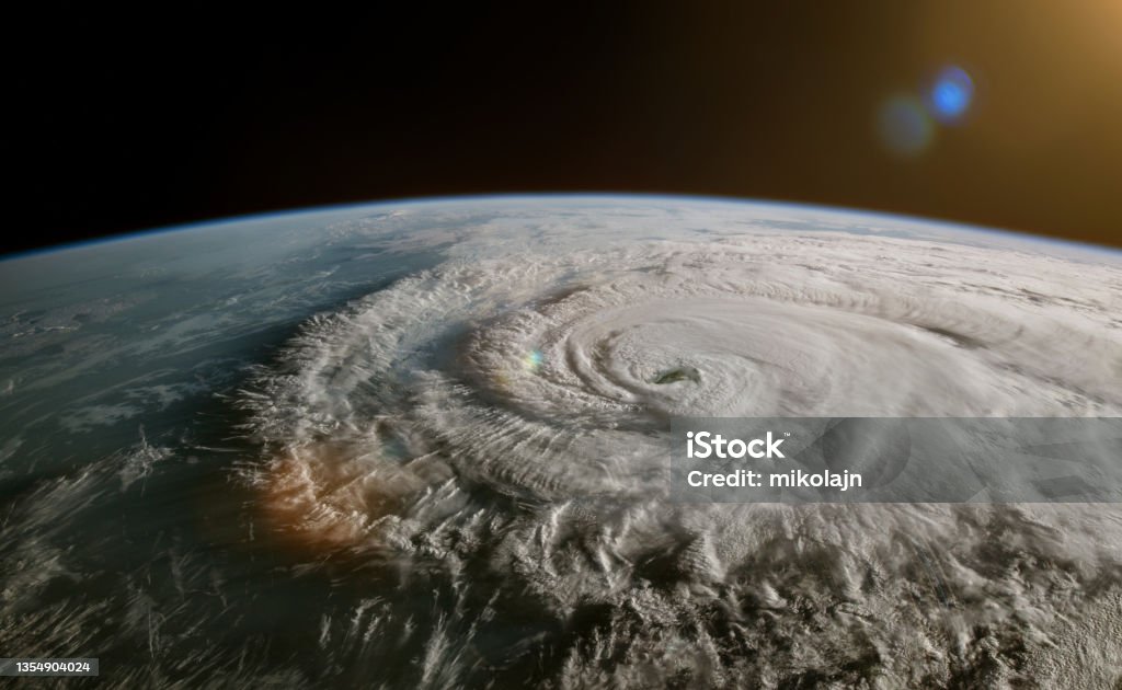 Satellite image of a tropical storm - hurricane or cyclone or typhoon. Elements of this image furnished by NASA. Hurricane - Storm Stock Photo