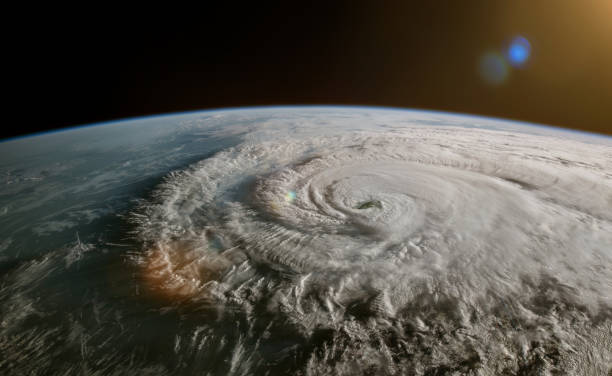 zdjęcie satelitarne burzy tropikalnej - huraganu, cyklonu lub tajfunu. elementy tego obrazu dostarczone przez nasa. - hurricane zdjęcia i obrazy z banku zdjęć
