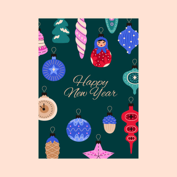 istock Christmas ornaments greeting banner, card. 1354907339