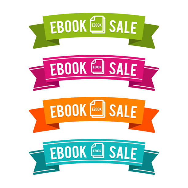 ilustrações de stock, clip art, desenhos animados e ícones de colorful ebook sale ribbons. eps10 vector. - book sheet education student