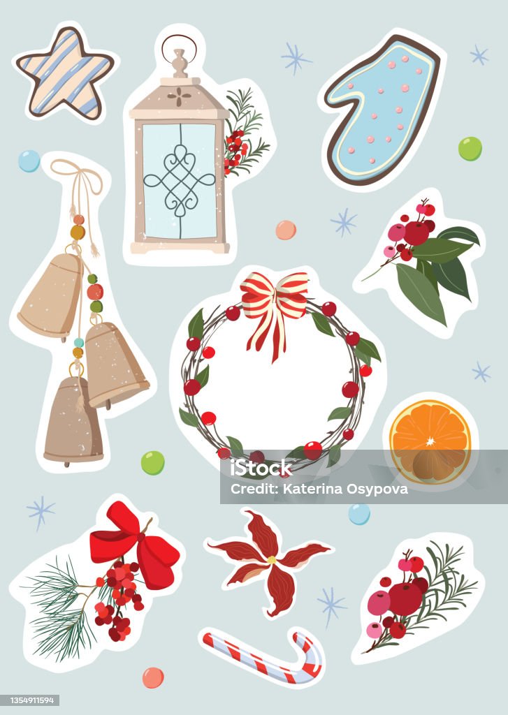 Christmas Winter Stickers Collection Cute Design And Elements For Scrapbook  For Gift Wrapping Greeting Card Envelopes Planners Stock Illustration -  Download Image Now - iStock