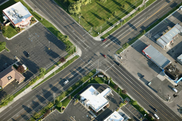istock Busy city intersection aerial 1354912645