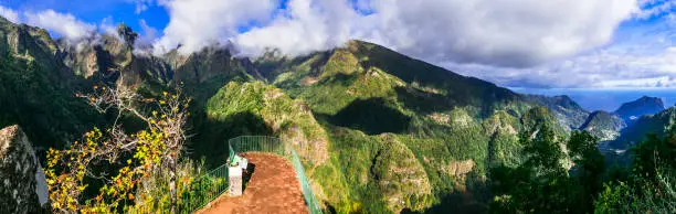 Photo of Breathtaking nature scenery of Madeira island, hiking in mountains. Popular tourist walk 