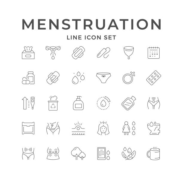 liniensymbole der menstruation festlegen - menstruation stock-grafiken, -clipart, -cartoons und -symbole
