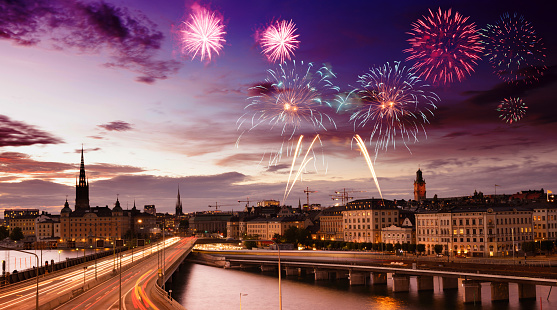 Fireworks over Stockholm, Sweden, Europe.