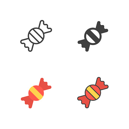 Candy Line, Solid, Flat and Colour Vector Icons with Editable Stroke on White Background.
