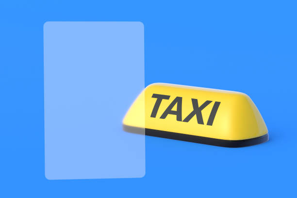 istock Yellow taxi sign near empty glass. Copy space. 3d render 1354920203