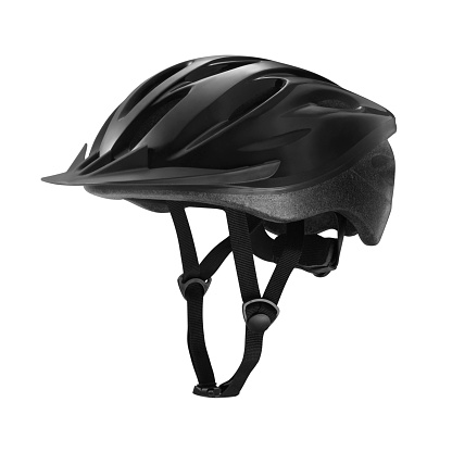 Blue bicycle sports helmet with black accents isolated on white background.