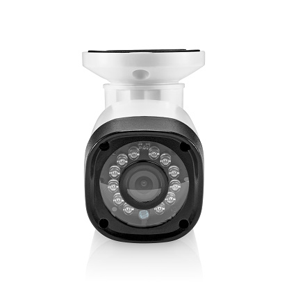 Front view of outdoor security camera, isolated