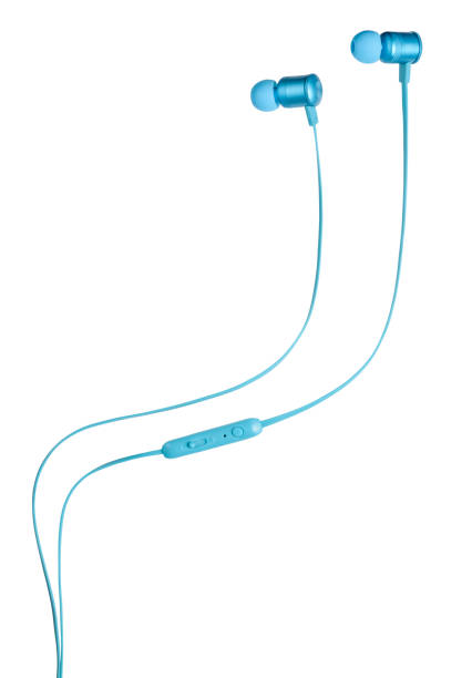istock Side view of blue modern wired earphones, isolated 1354922552