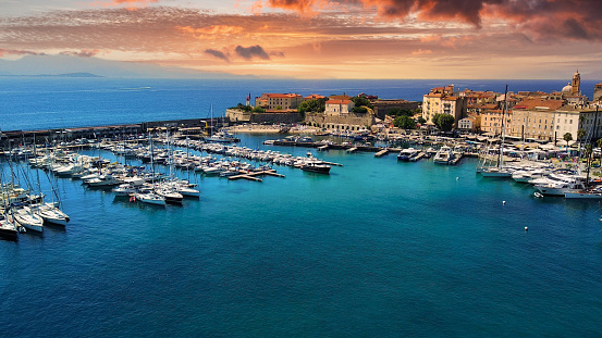 Overhead view of the coastline. Ajaccio, Corsica