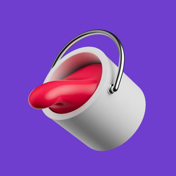 istock Simple paint bucket tool with red spill paint 3d render illustration. 1354923898