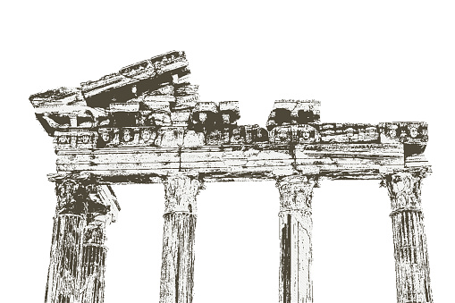 the ruins of the ancient temple of Apollo. part of the facade and columns. Side, Turkey. isolated vector