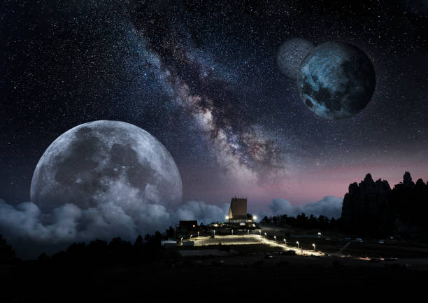 istock Lunar cafe in the mountains. Fantasy 1354928260