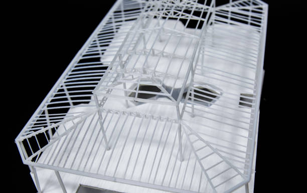 istock Architectural Physical Model of a market structure made with 3d printed white plastic 1354929064