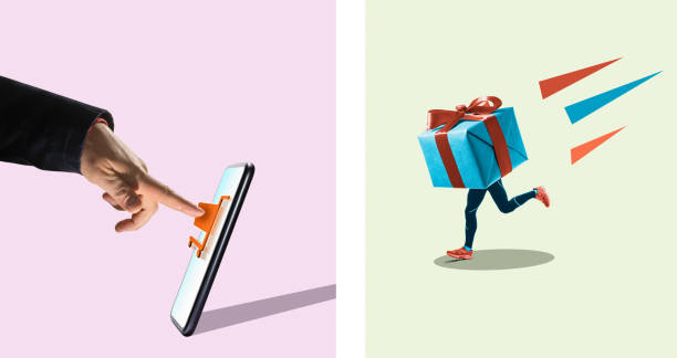 concetto di shopping online. collage astratto - google mobile phone telephone searching foto e immagini stock