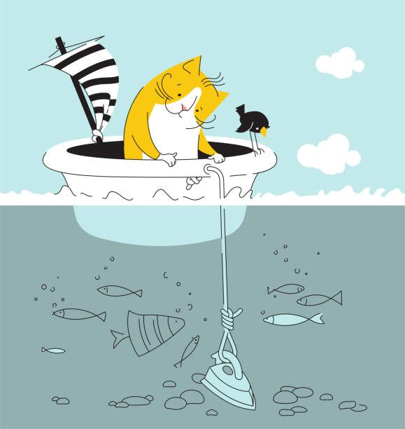 istock Funny cat  traveler  in the basin 1354934187