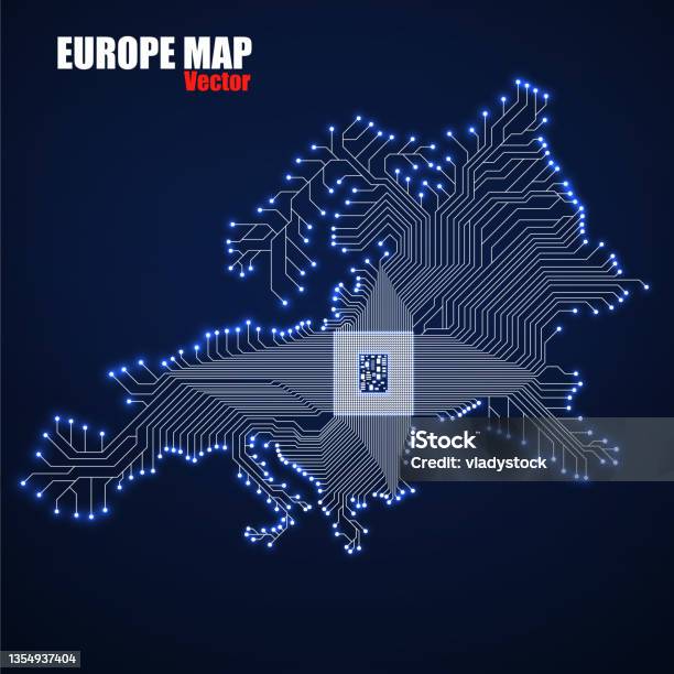 European Map Chip Abstract Europe Map With Cpu Glowing Circuit Board Neon Technology ...