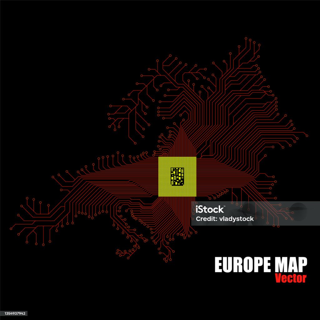 Abstract Eu Map Abstract Europe Map With Cpu Circuit Board Technology Background Stock ...