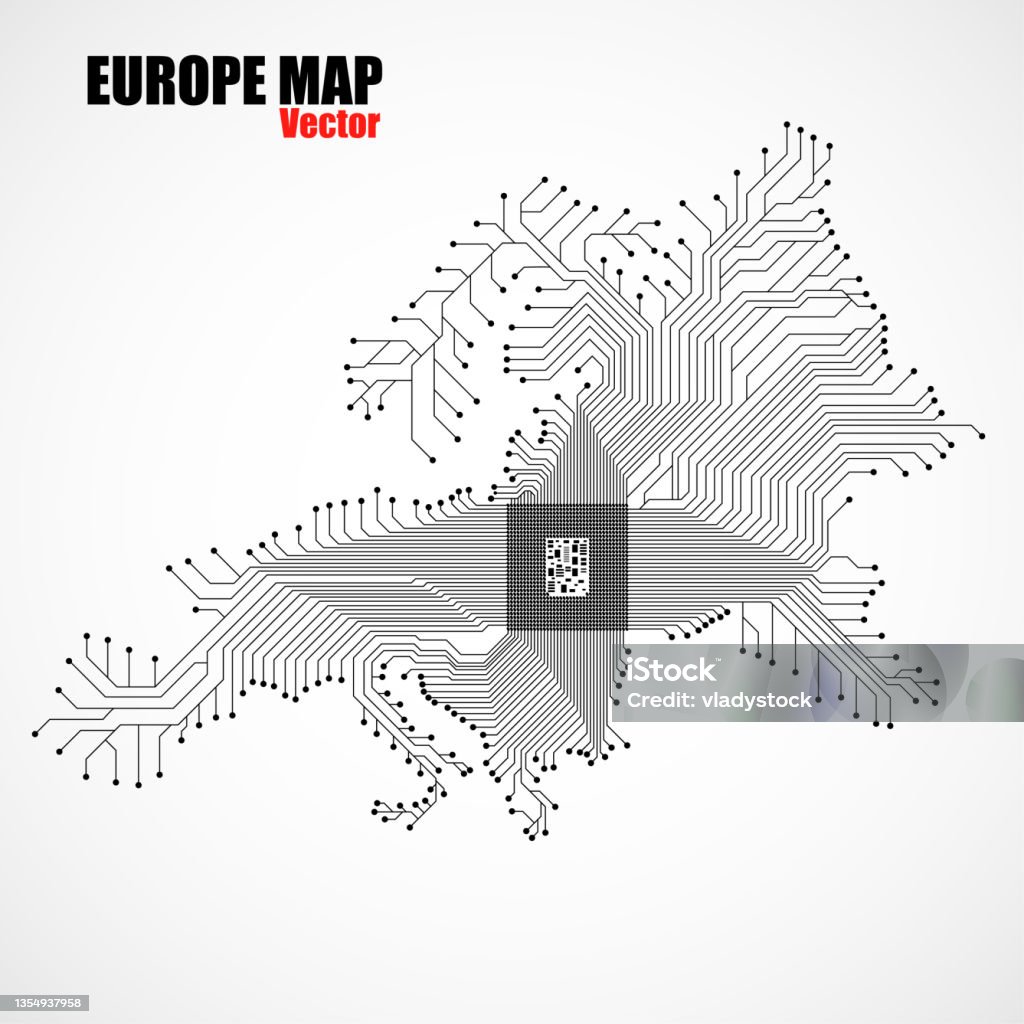 Abstract Eu Map Abstract Europe Map With Cpu Circuit Board Technology Background Stock ...