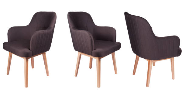 istock Set of fabric chairs isolated on white. Chairs from three sides view 1354941462