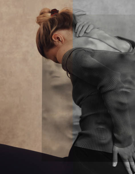 istock Back pain concept. Double exposure concept. 1354941989