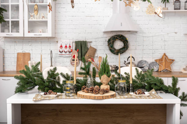 istock Interior of a modern kitchen decorated for Christmas. 1354942926