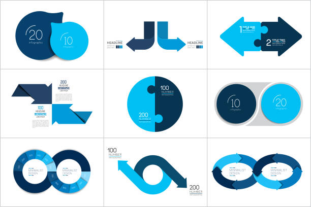 illustrations, cliparts, dessins animés et icônes de méga ensemble de deux éléments, graphique d’étapes, diagramme, schéma. cercle, design rond. - 2