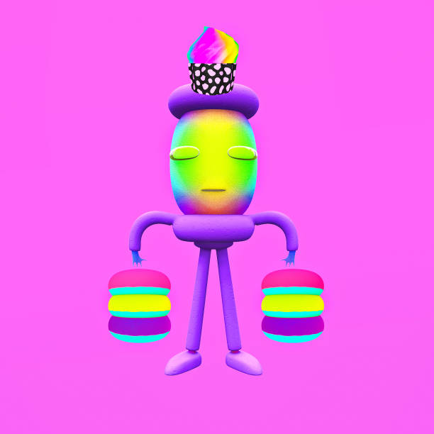istock Minimalistic stylized collage art. 3d character funny donuts Man. Sweet Candy lover concept 1354944453