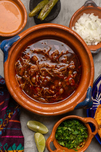istock Beef birria with chickpeas on a gray background. Mexican food 1354948042