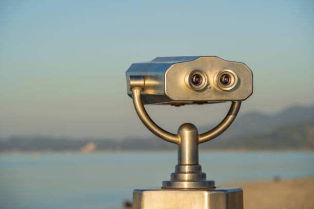 istock Public binocular on sea shore, close up 1354948941