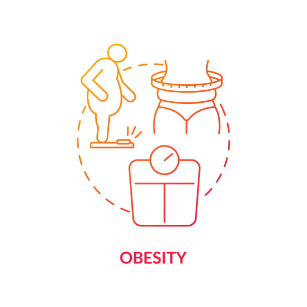 Obesity red gradient concept icon Obesity red gradient concept icon. Arthritis risk factor abstract idea thin line illustration. Osteoarthritis reason. Knees and hips joints damage. Vector isolated outline color drawing obese joint pain stock illustrations