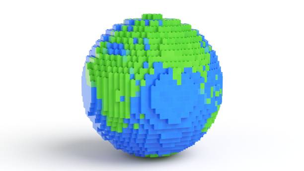 istock Earth planet assembled from toy bricks on white background 1354951181