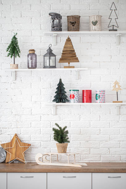 istock Decorative Christmas items in the interior of a modern kitchen. 1354952686