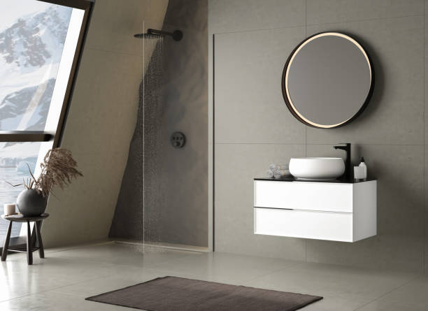 istock 3D rendering of bathroom interior modern furniture. 1354956509