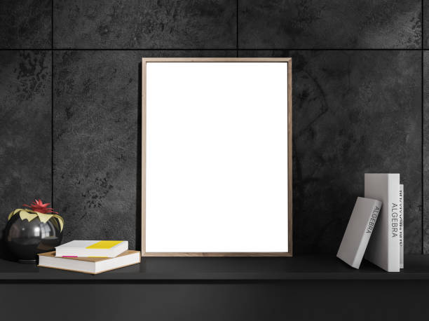 istock Grey exhibition room interior with drawer and decoration, mockup poster 1354957749
