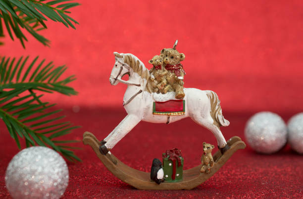 istock Christmas decoration ornament on red background 1354958275