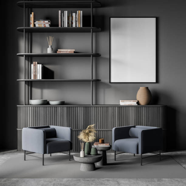 istock Canvas on living room wall in blue and grey seating area 1354959124
