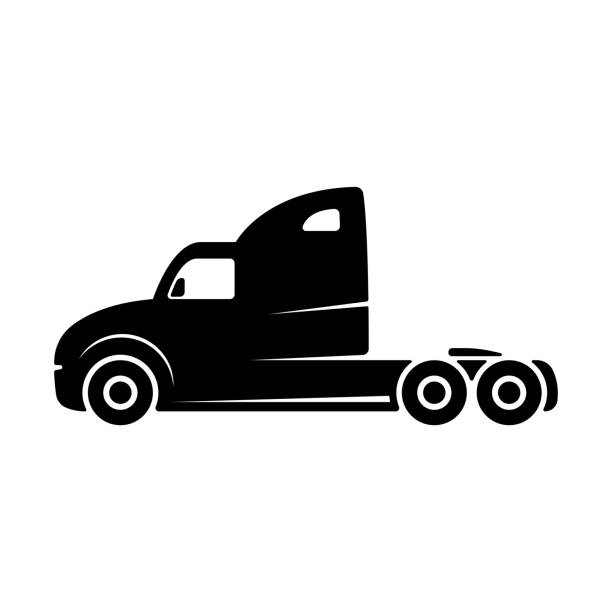 lkw-traktor-symbol. kofferraumwagen. schwarze silhouette. seitenansicht. vektor einfache flache grafische illustration. das isolierte objekt auf weißem hintergrund. isolieren. - car side view truck truck driver stock-grafiken, -clipart, -cartoons und -symbole