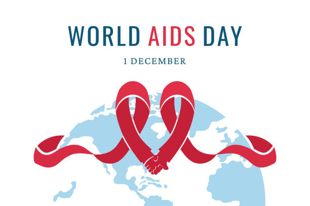 world aids day. aids awareness. red ribbon with world map on white background. vector illustration. - world aids day stock illustrations
