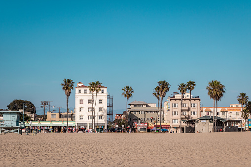 Clear, blue skies at Venice Beach in California.