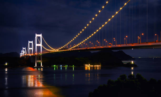 istock illuminated suspension bridges between small islands 1354970228
