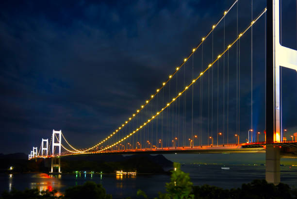 istock illuminated suspension bridges between small islands 1354970229
