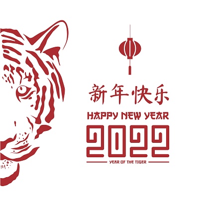 Vector typography, Chinese New Year 2022, year of the Tiger, (text translation : happy new year).